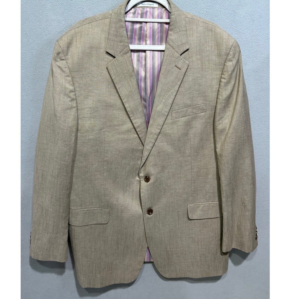 Michael Kors Linen Blazer Mens 46L Tan Two Button Sport Coat Professional Summer